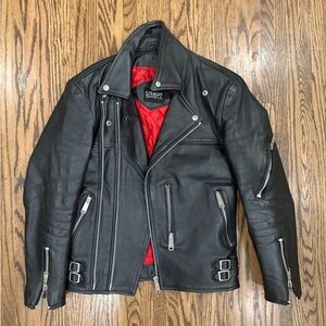 Straight to Hell Black Leather Grifter Jacket with Red Lining